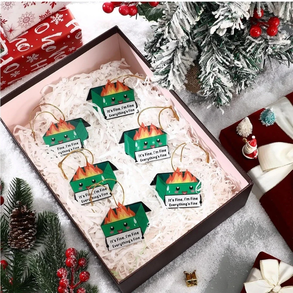 Green Dumpster Fire Holiday Ornament with Cheerful Face
